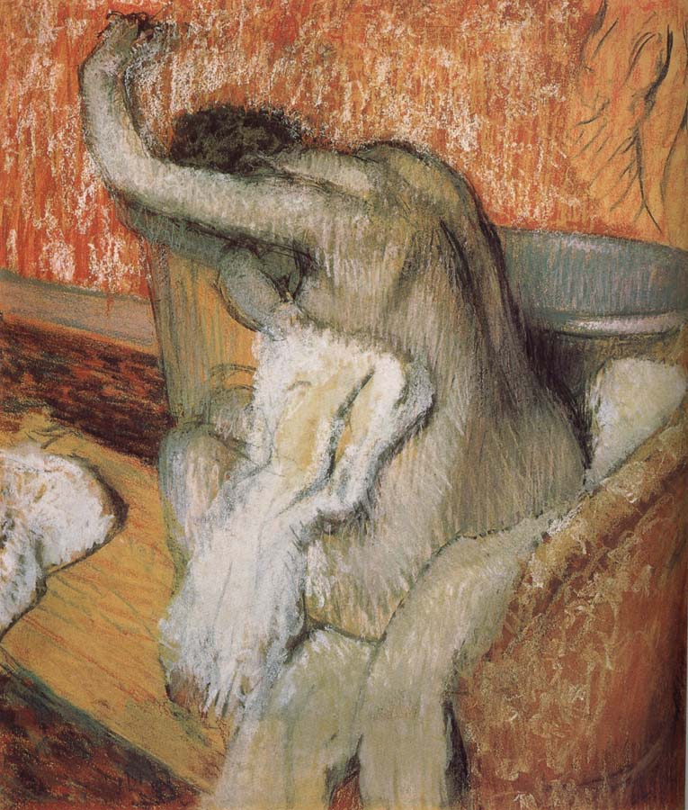 The lady wiping body after bath